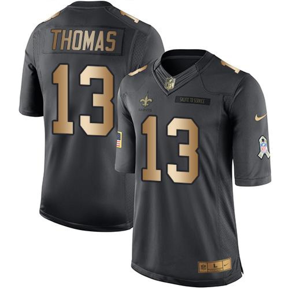 Saints #13 Michael Thomas Black Men's Stitched NFL Limited Gold Salute To Service Jersey