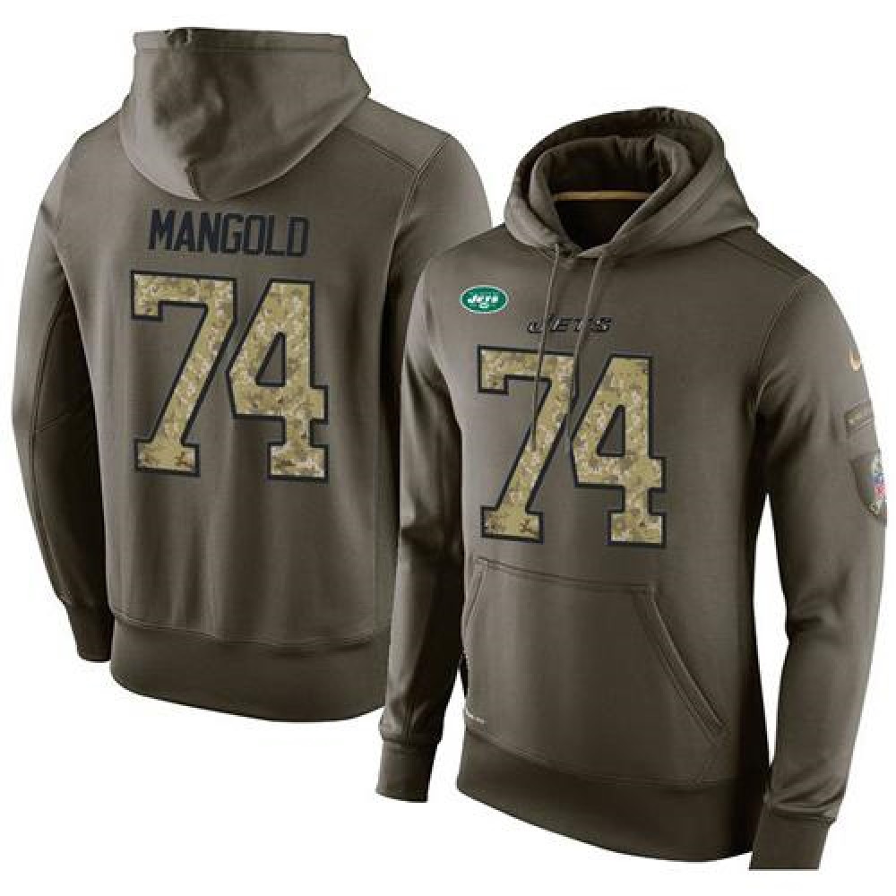 NFL Men'sNew York Jets #74 Nick Mangold Stitched Green Olive Salute To Service KO Performance Hoodie