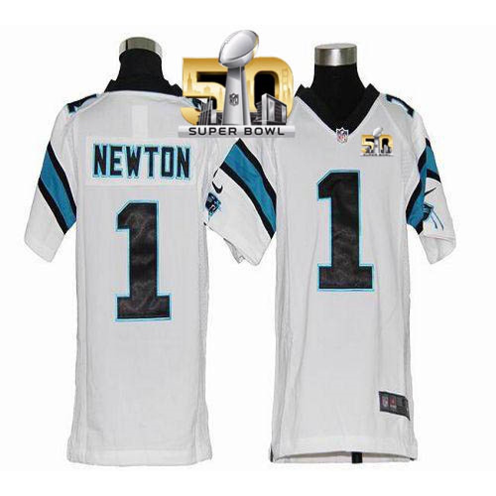 Panthers #1 Cam Newton White Super Bowl 50 Youth Stitched NFL Elite Jersey
