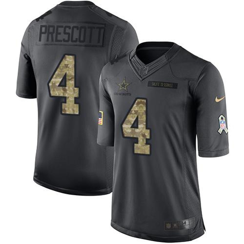 Cowboys #4 Dak Prescott Black Men's Stitched NFL Limited 2016 Salute To Service Jersey