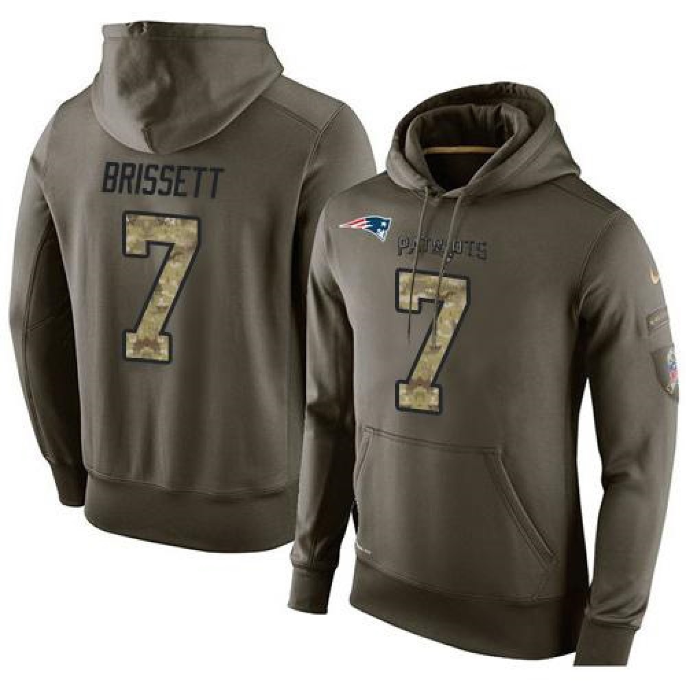 NFL Men'sNew England Patriots #7 Jacoby Brissett Stitched Green Olive Salute To Service KO Performance Hoodie