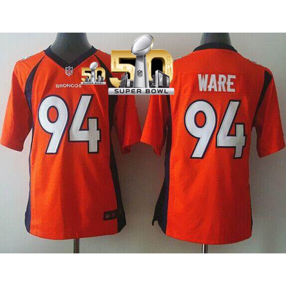 Broncos #94 DeMarcus Ware Orange Team Color Super Bowl 50 Youth Stitched NFL New Elite Jersey