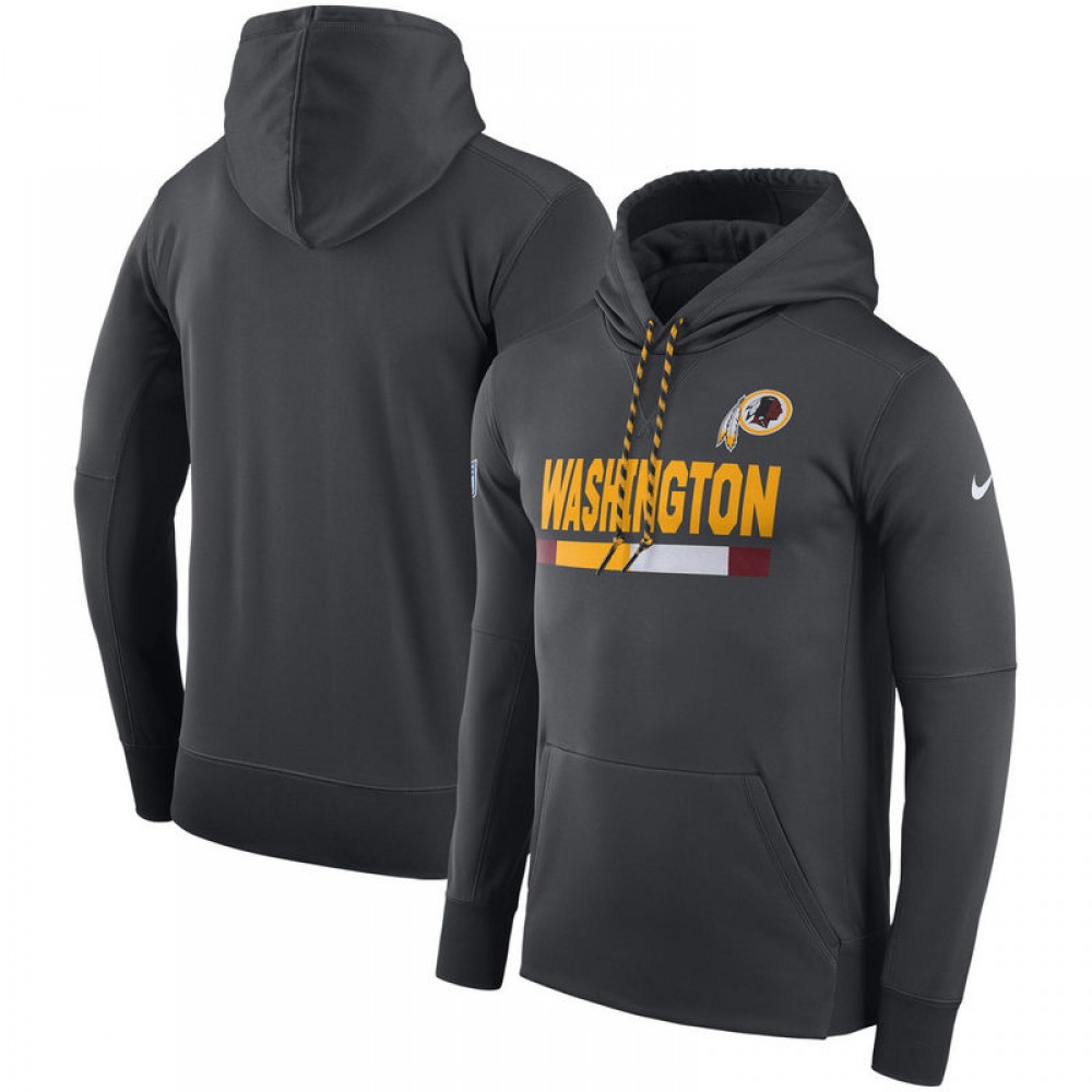 Men's Washington RedskinsCharcoal Sideline Team Name Performance Pullover Hoodie