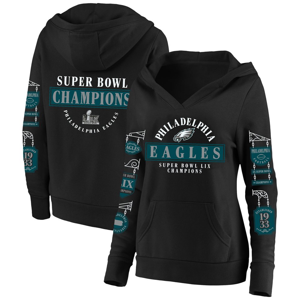 Women's Philadelphia Eagles Black Super Bowl LIX Champions Plus Size Four Piece Notch Neck Pullover Hoodie