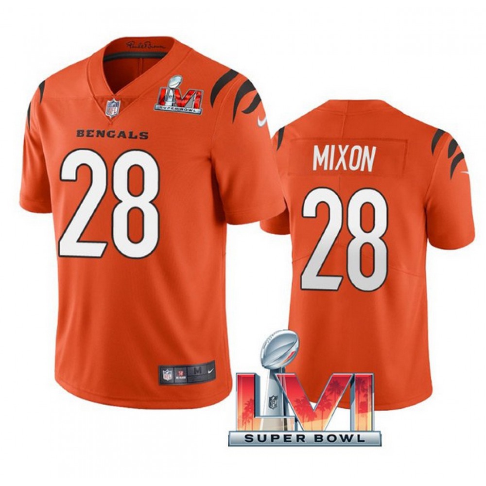 Men's Cincinnati Bengals #28 Joe Mixon 2022 Orange Super Bowl LVI Vapor Limited Stitched Jersey