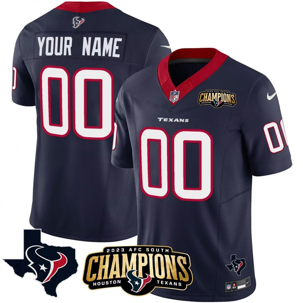 Men's Houston Texans Active Player Custom Navy 2023 F.U.S.E. AFC South Champions Patch And Team Logo PatchLimited Stitched Football Jersey