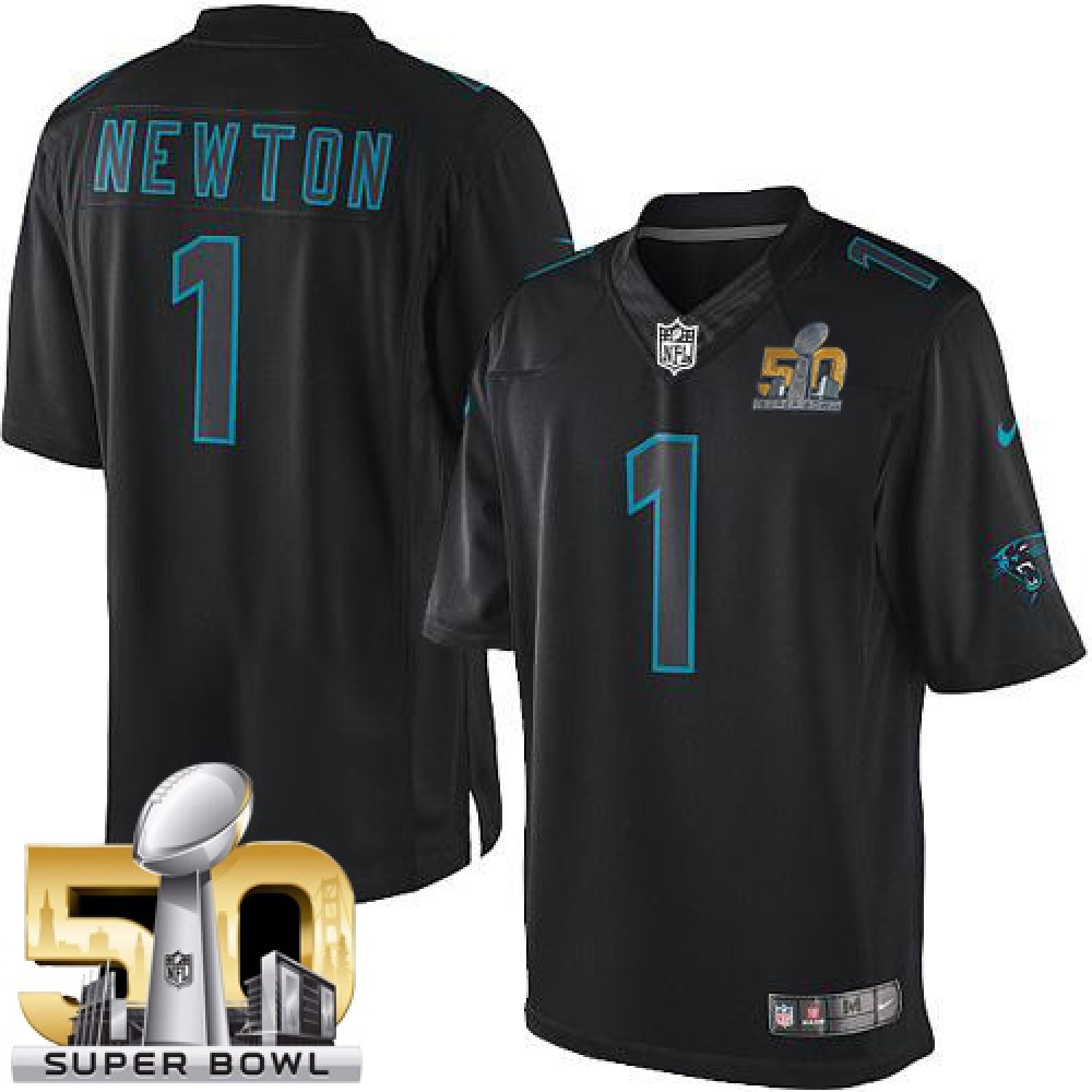 Panthers #1 Cam Newton Black Super Bowl 50 Men's Stitched NFL Impact Limited Jersey