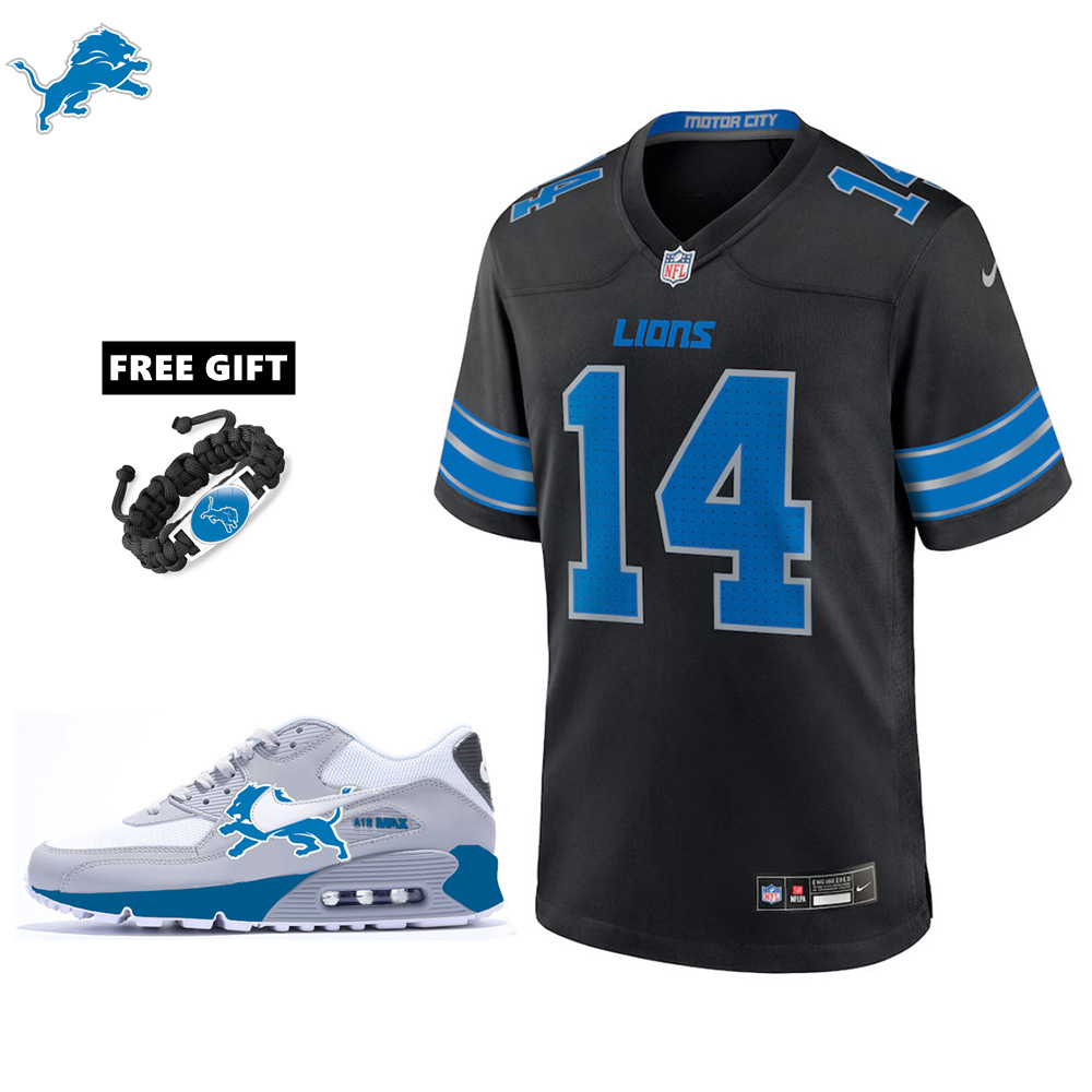 🔥Combo Sale - Detroit Lions Amon-Ra St. Brown Nike Black 2nd Alternate Game Jersey & Air Max 90 Classic Sneakers