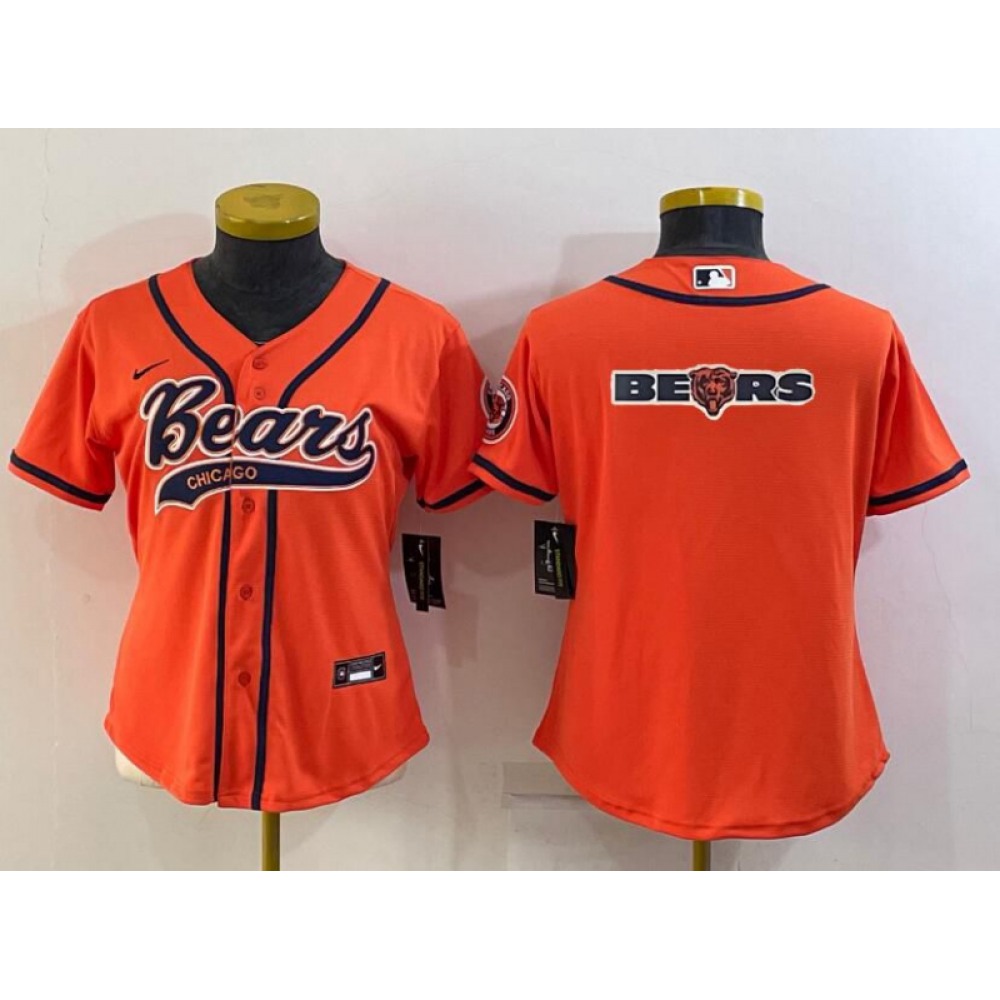 Youth Chicago Bears Orange Team Big Logo With Patch Cool Base Stitched Baseball Jersey