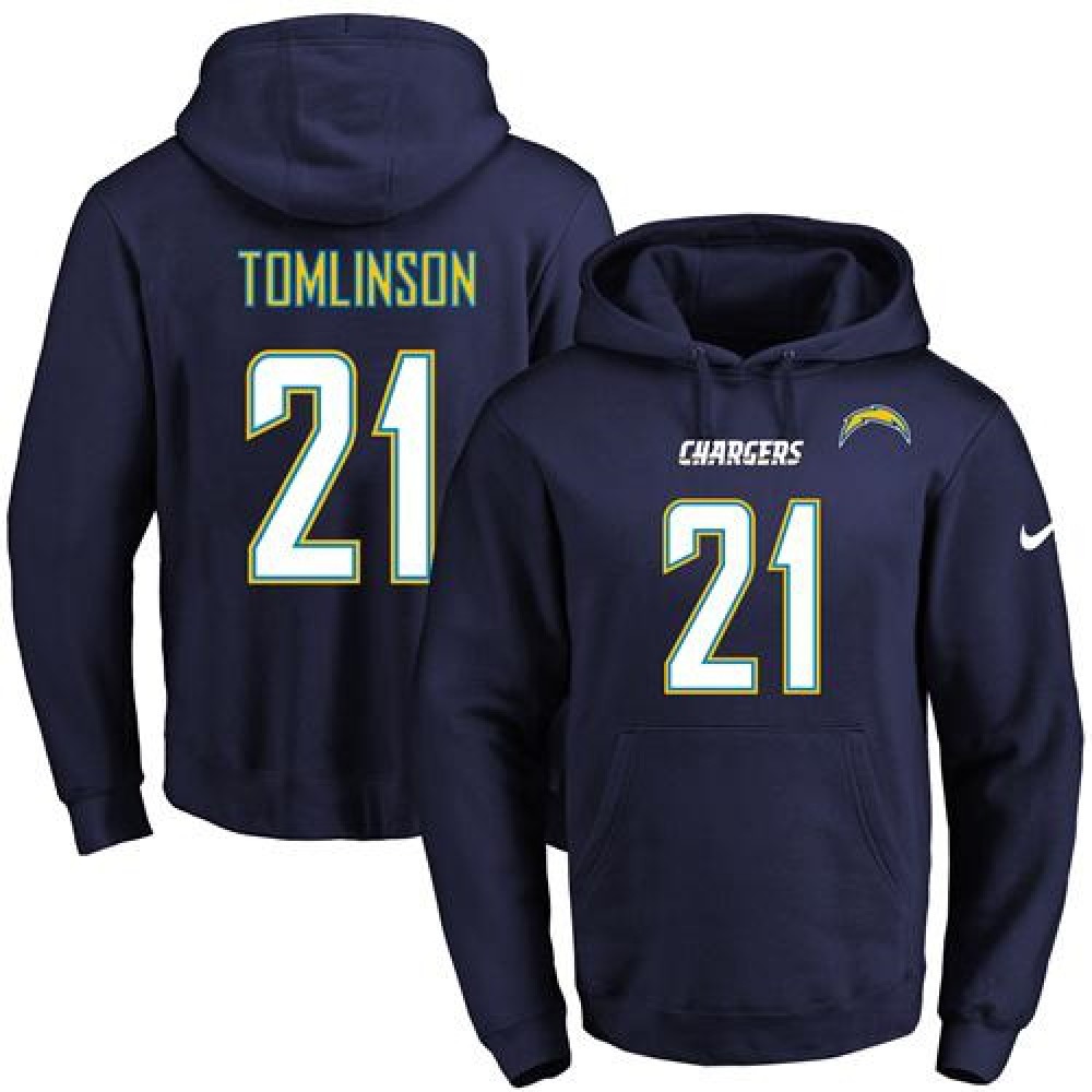 Chargers #21 LaDainian Tomlinson Navy Blue Name & Number Pullover NFL Hoodie