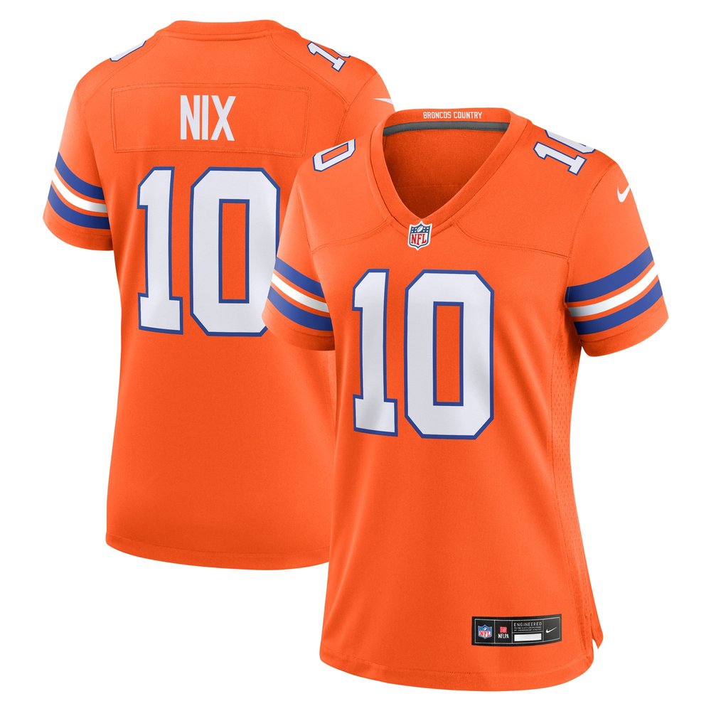 Women's Denver Broncos Bo NixOrange Mile High Collection 1977 Throwback Player Game Jersey