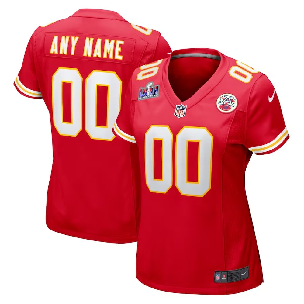 Women's Kansas City ChiefsRed Super Bowl LVIII Patch Custom Game Jersey
