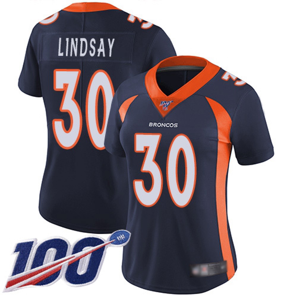 Women'sDenver Broncos #30 Phillip Lindsay 2019 Navy 100th Season Vapor Untouchable Limited NFL Stitched NFL Jersey(Run Small)