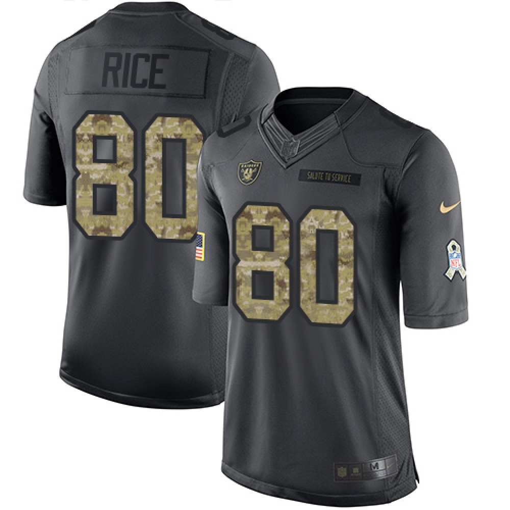 Raiders #80 Jerry Rice Black Men's Stitched NFL Limited 2016 Salute To Service Jersey