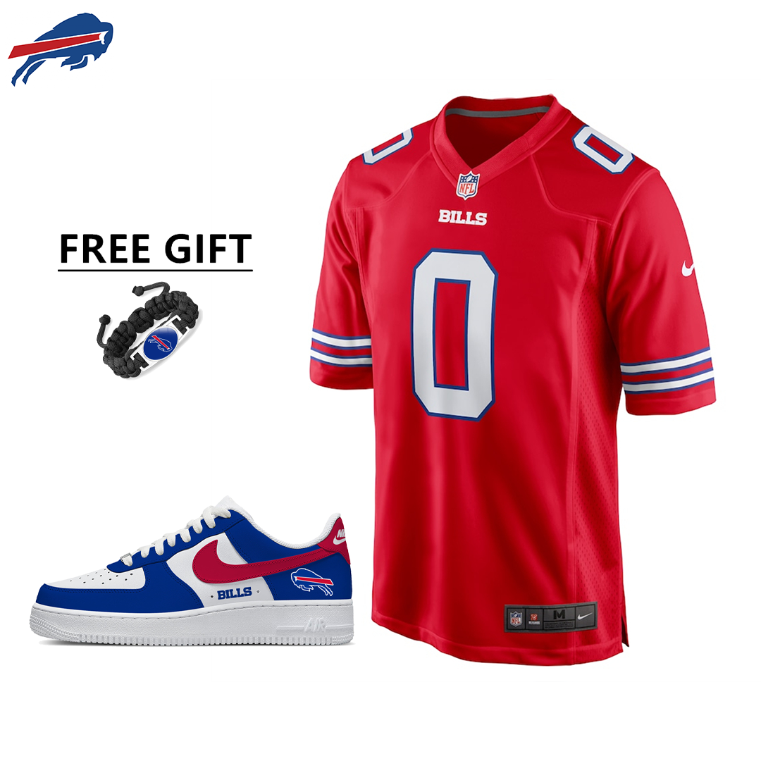 🔥Combo Sale - Buffalo Bills Keon Coleman Nike Red Alternate Game Jersey & Air Force 1 Low Team Sneakers