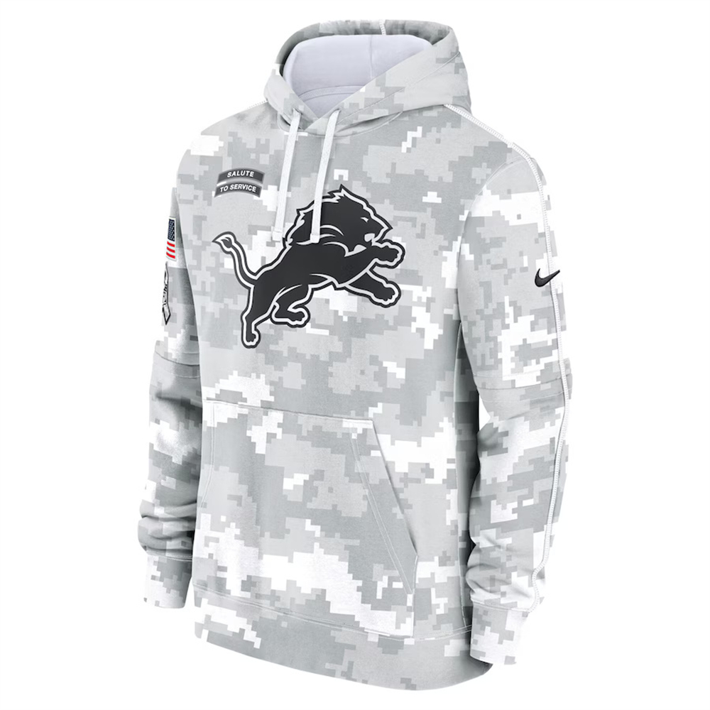 Men's/Women's/Youth - Detroit Lions Nike Arctic Camo 2024 Salute to Service Club Fleece Pullover Hoodie