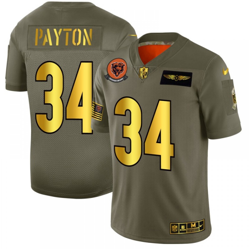 Men's Chicago Bears#34 Walter Payton 2019 Olive/Gold Salute To Service Limited Stitched NFL Jersey