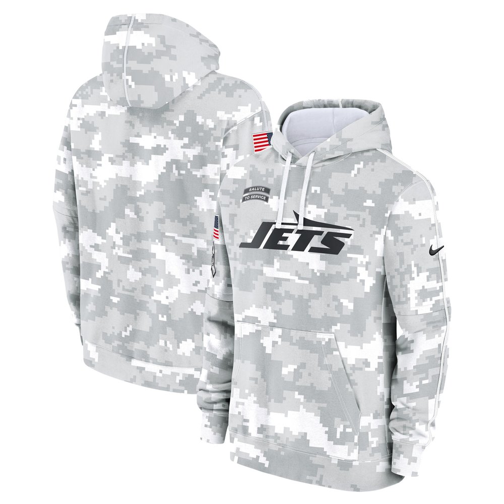 Youth New York JetsWhite/Gray 2024 Salute To Service Pullover Hoodie