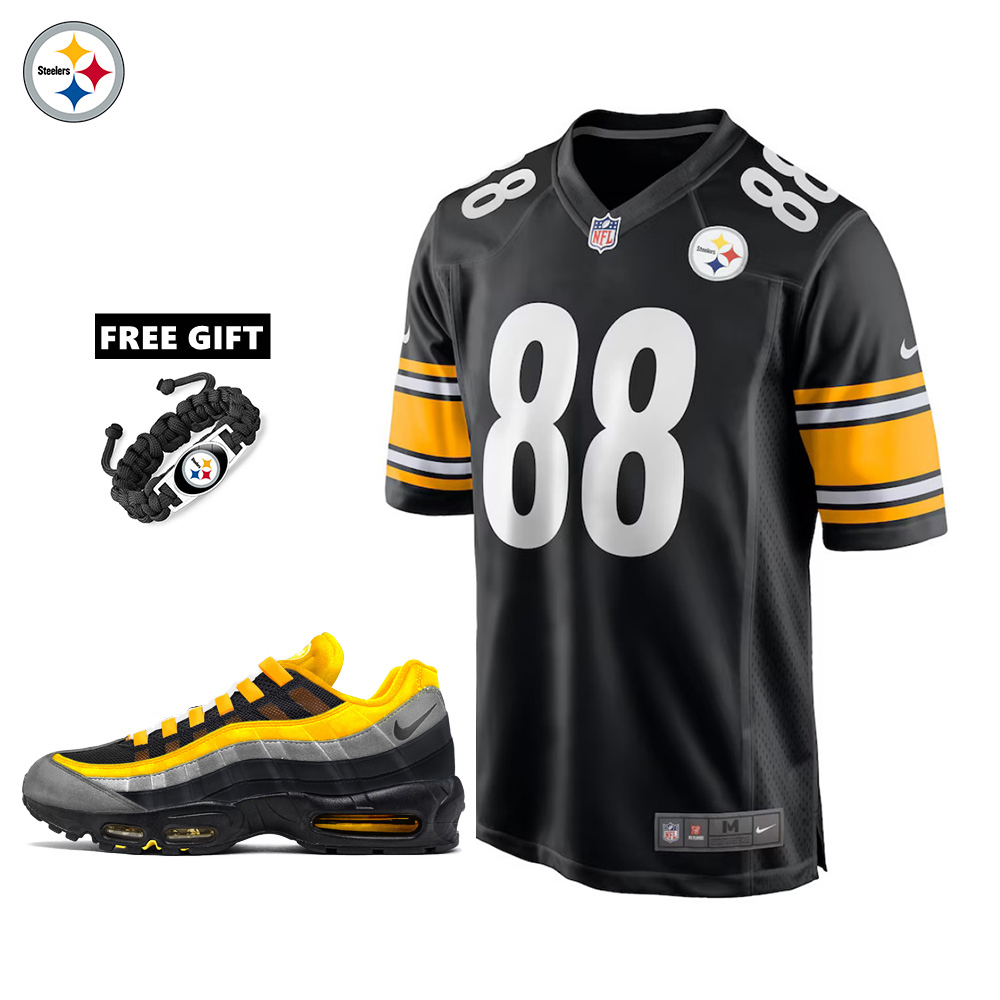 🔥Combo Sale - Pittsburgh Steelers Pat Freiermuth Nike Black Game Jersey & Air Max 95 Team Color Sneakers