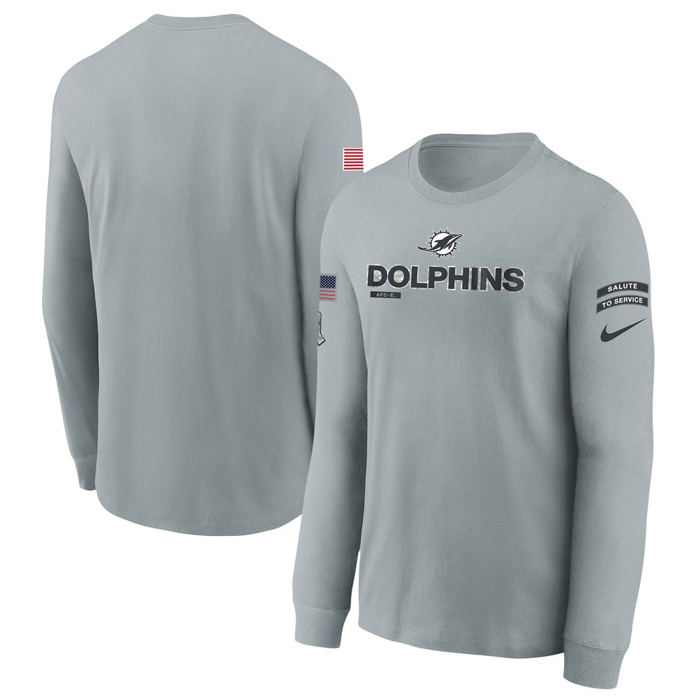 Youth Miami DolphinsGray 2024 Salute To Service Long Sleeve T-Shirt