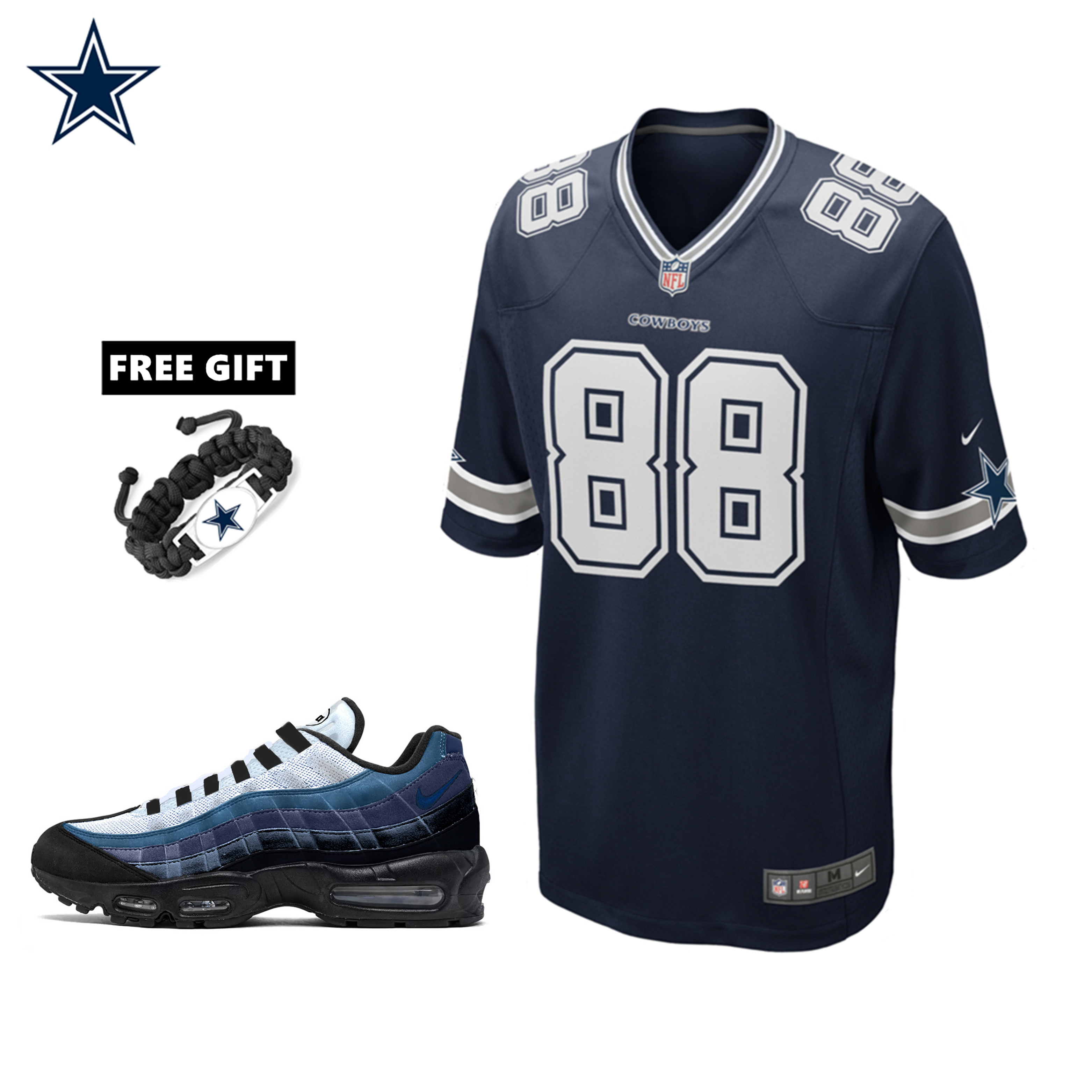 🔥Combo Sale - Dallas Cowboys CeeDee Lamb Nike Navy Game Jersey & Air Max 95 Team Color Sneakers