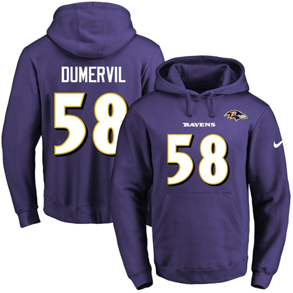 Ravens #58 Elvis Dumervil Purple Name & Number Pullover NFL Hoodie