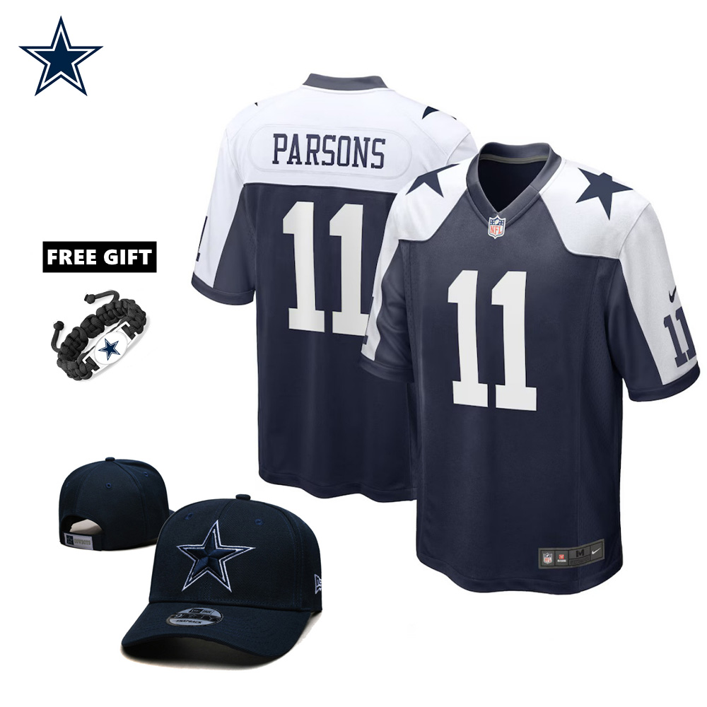 🔥Combo Sale - Dallas Cowboys Micah Parsons Nike Navy Alternate Game Jersey & New Era Navy Main 9FIFTY Adjustable Hat