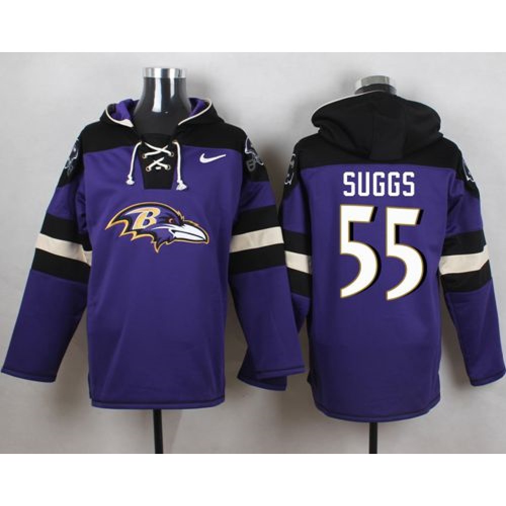 Ravens #55 Terrell Suggs Purple Player Pullover NFL Hoodie