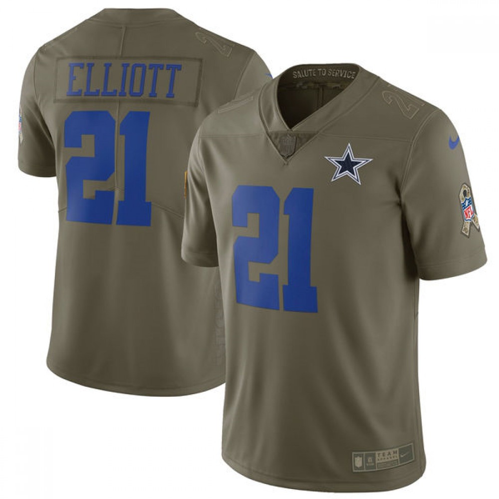 YouthDallas Cowboys #21 Ezekiel Elliott Olive Salute to Service Limited Stitched NFL Jersey