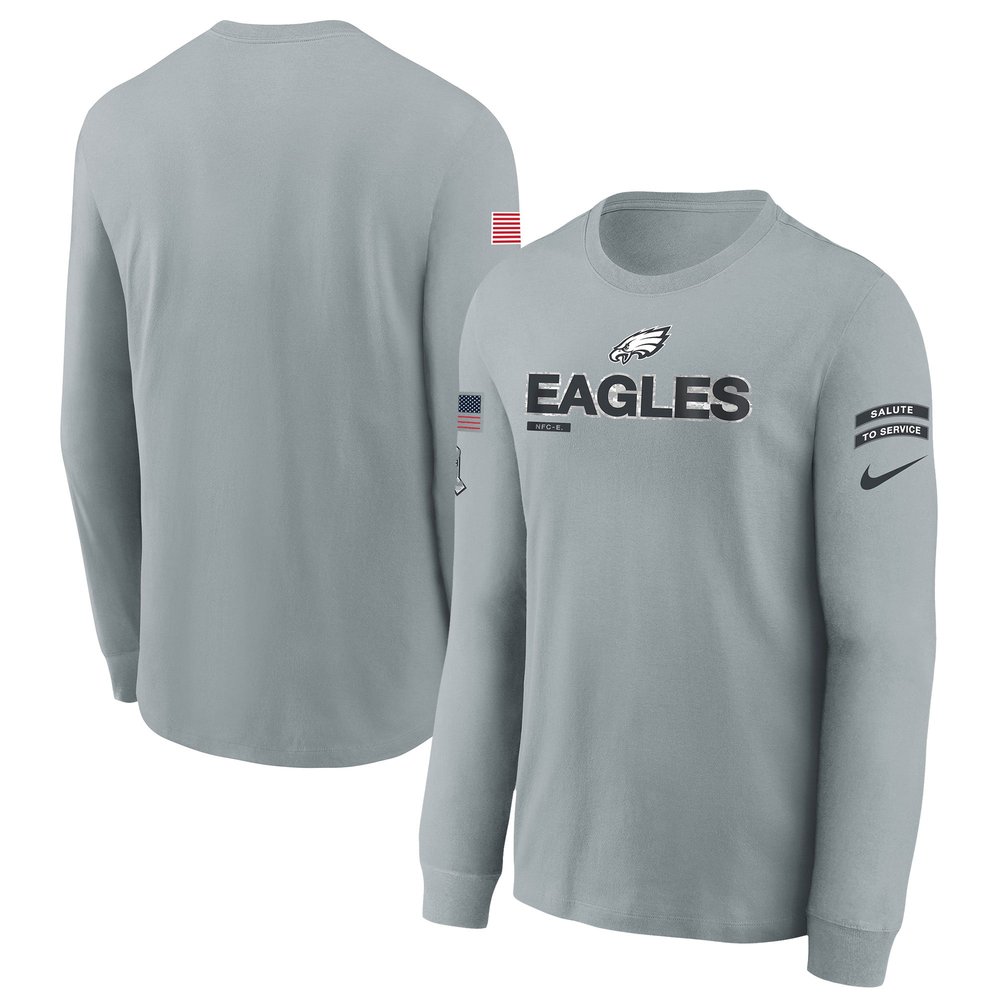 Youth Philadelphia EaglesGray 2024 Salute To Service Long Sleeve T-Shirt