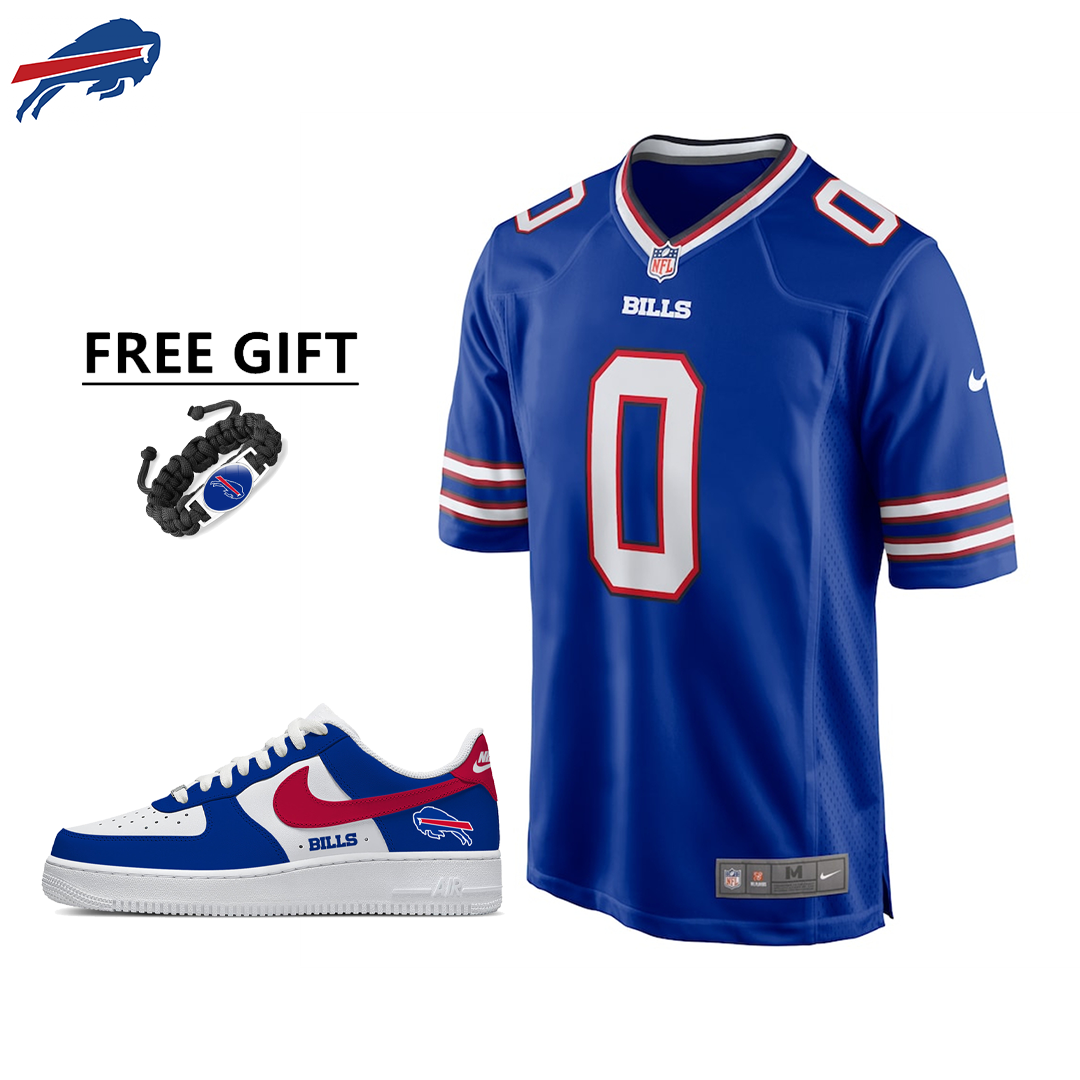 🔥Combo Sale - Buffalo Bills Keon Coleman Nike Royal Player Game Jersey & Air Force 1 Low Team Sneakers