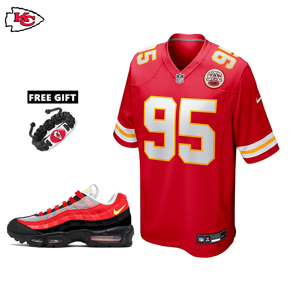 🔥Combo Sale - Kansas City Chiefs Chris Jones Nike Red Game Jersey & Air Max 90 Classic Sneakers