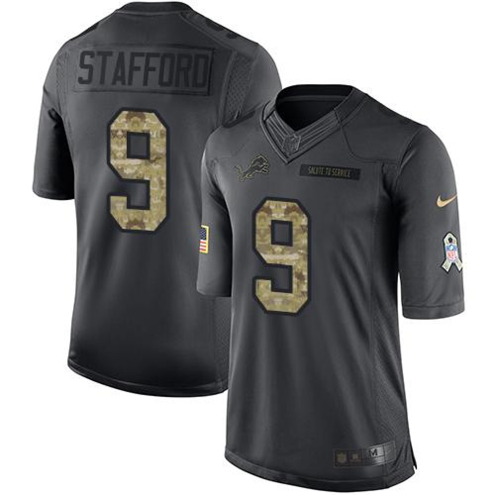 Lions #9 Matthew Stafford Black Youth Stitched NFL Limited 2016 Salute to Service Jersey
