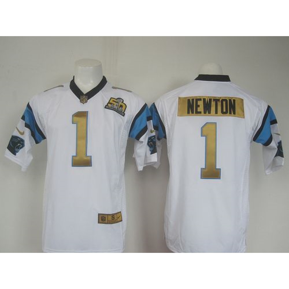 Panthers #1 Cam Newton White Super Bowl 50 Collection Men's Stitched NFL Elite Jersey