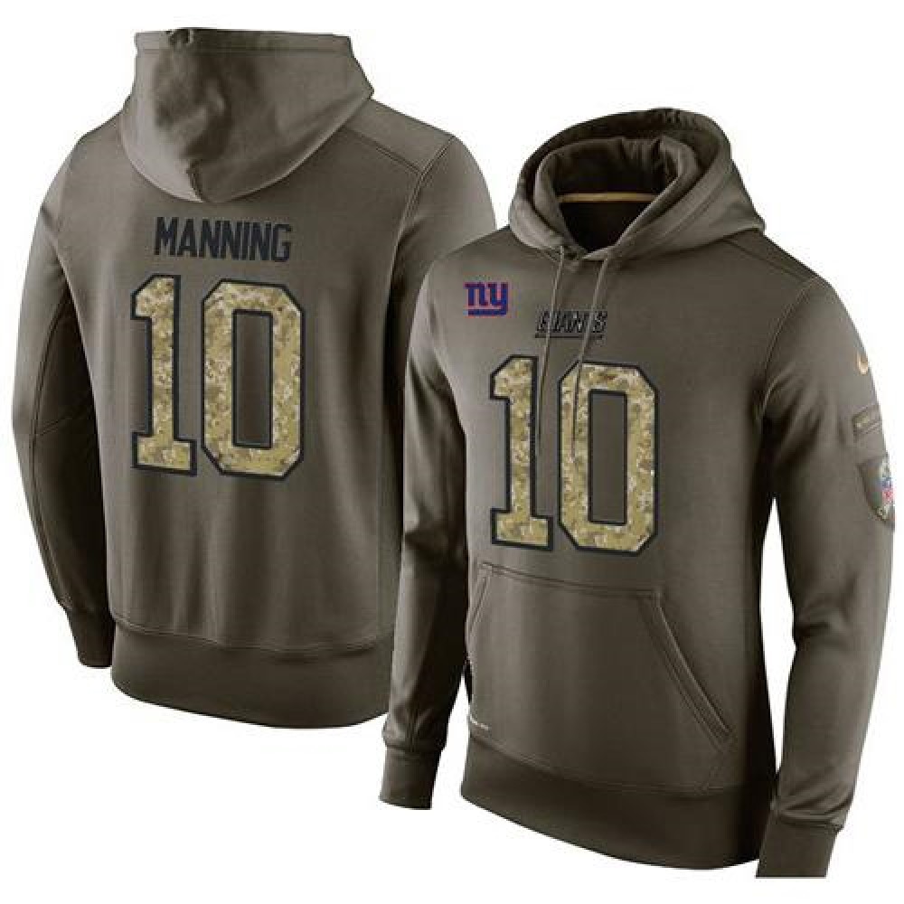NFL Men'sNew York Giants #10 Eli Manning Stitched Green Olive Salute To Service KO Performance Hoodie