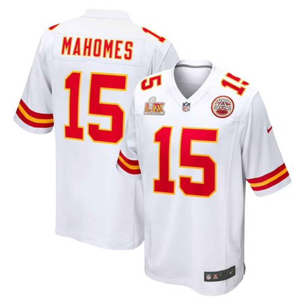 Men's Kansas City Chiefs #15 Patrick MahomesWhite Super Bowl LIX Game Jersey