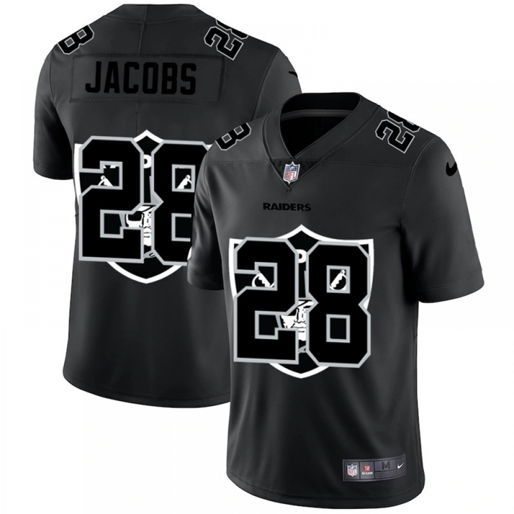 Men's Las Vegas Raiders #28 Josh Jacobs 2020 Black Shadow Logo Limited Stitched Jersey