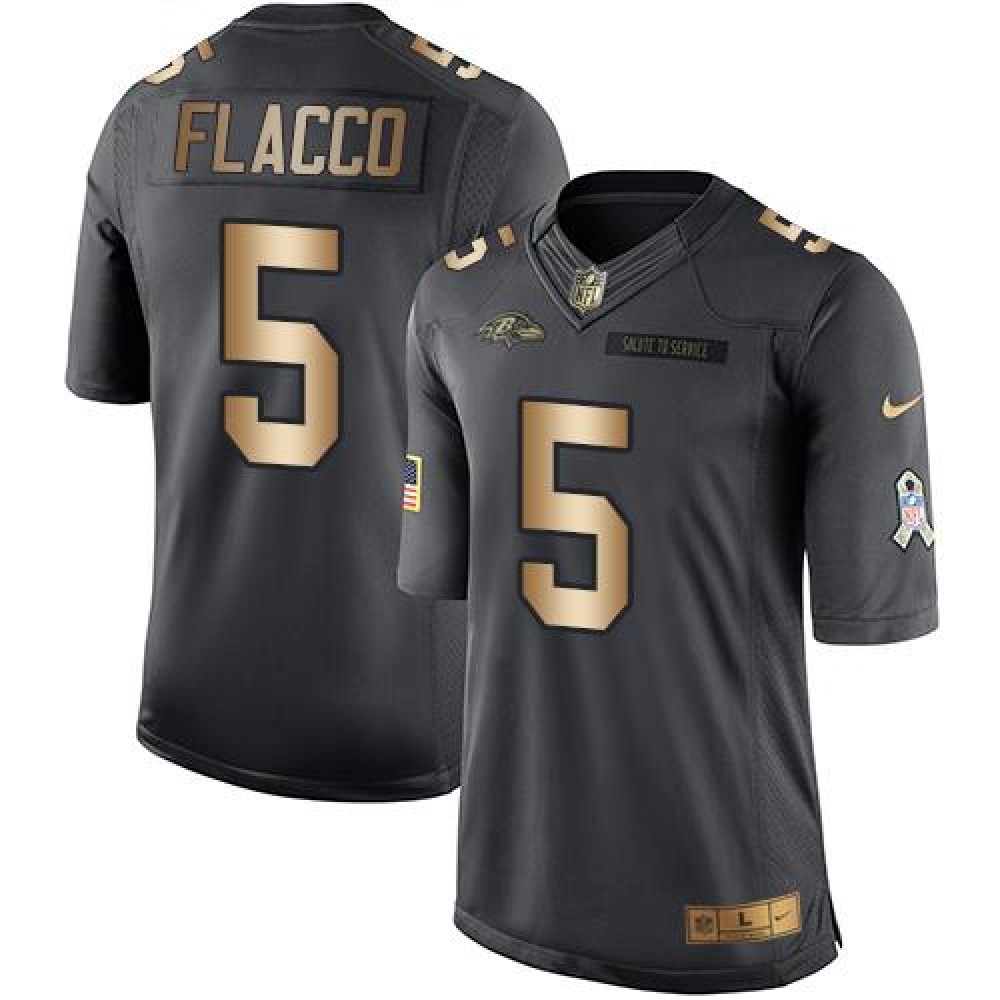 Ravens #5 Joe Flacco Black Men's Stitched NFL Limited Gold Salute To Service Jersey