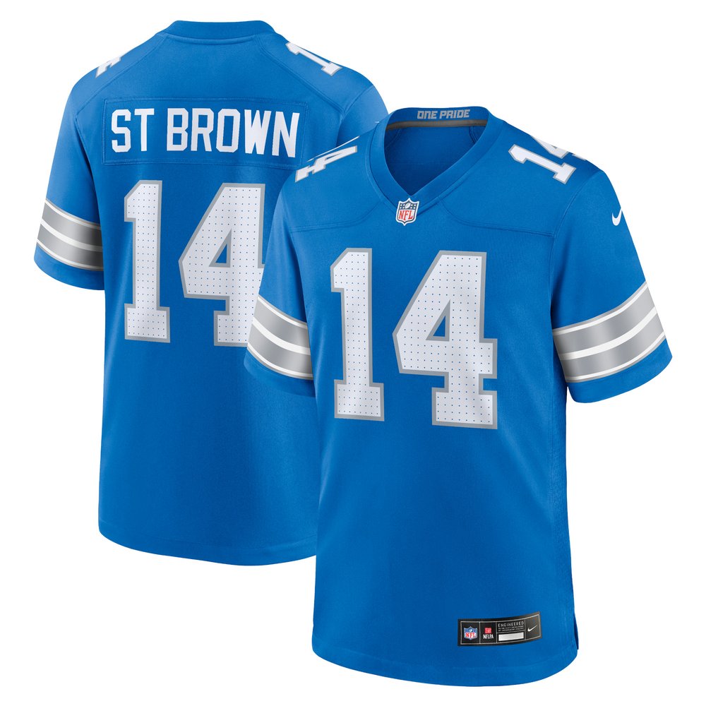 Men's Detroit Lions #14 Amon-Ra St. BrownBlue Game Jersey