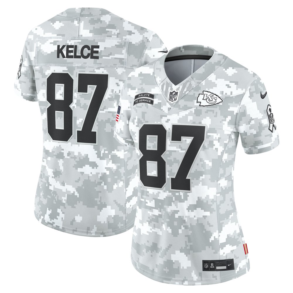 Women's Kansas City Chiefs #87 Travis KelceArctic Camo 2024 Salute to Service Limited Jersey