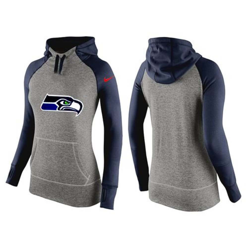 Women'sSeattle Seahawks Performance Hoodie Grey & Dark Blue_3