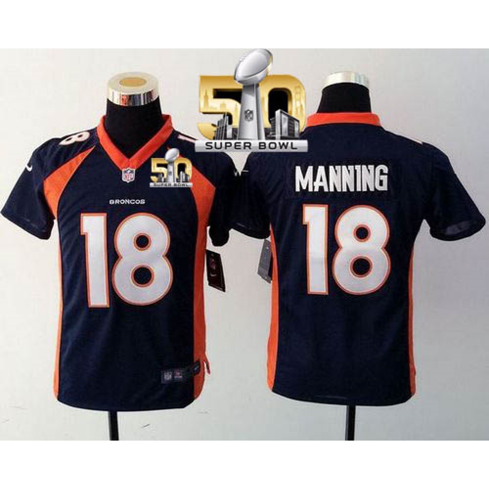 Broncos #18 Peyton Manning Blue Alternate Super Bowl 50 Youth Stitched NFL Elite Jersey