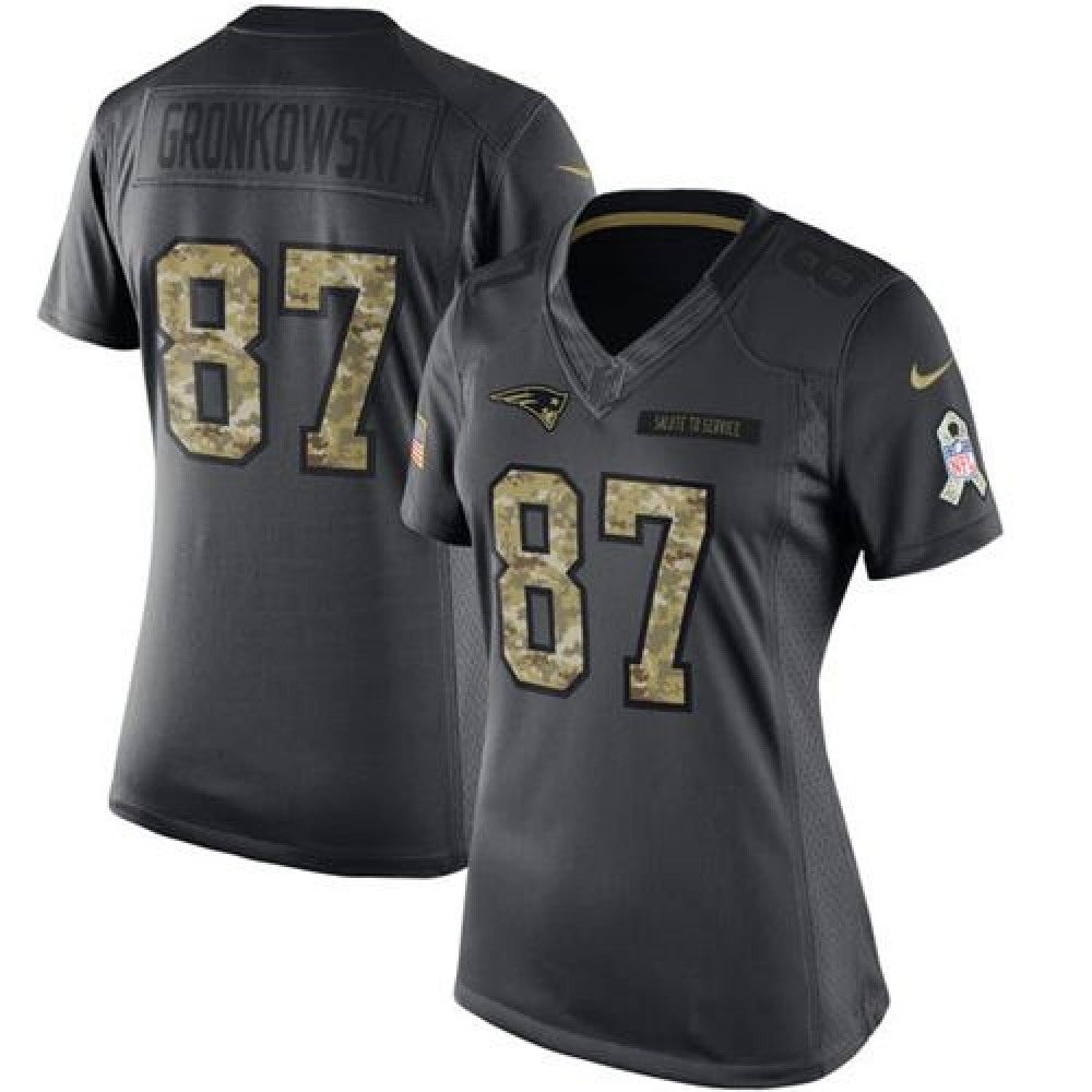 Patriots #87 Rob Gronkowski Black Women's Stitched NFL Limited 2016 Salute to Service Jersey