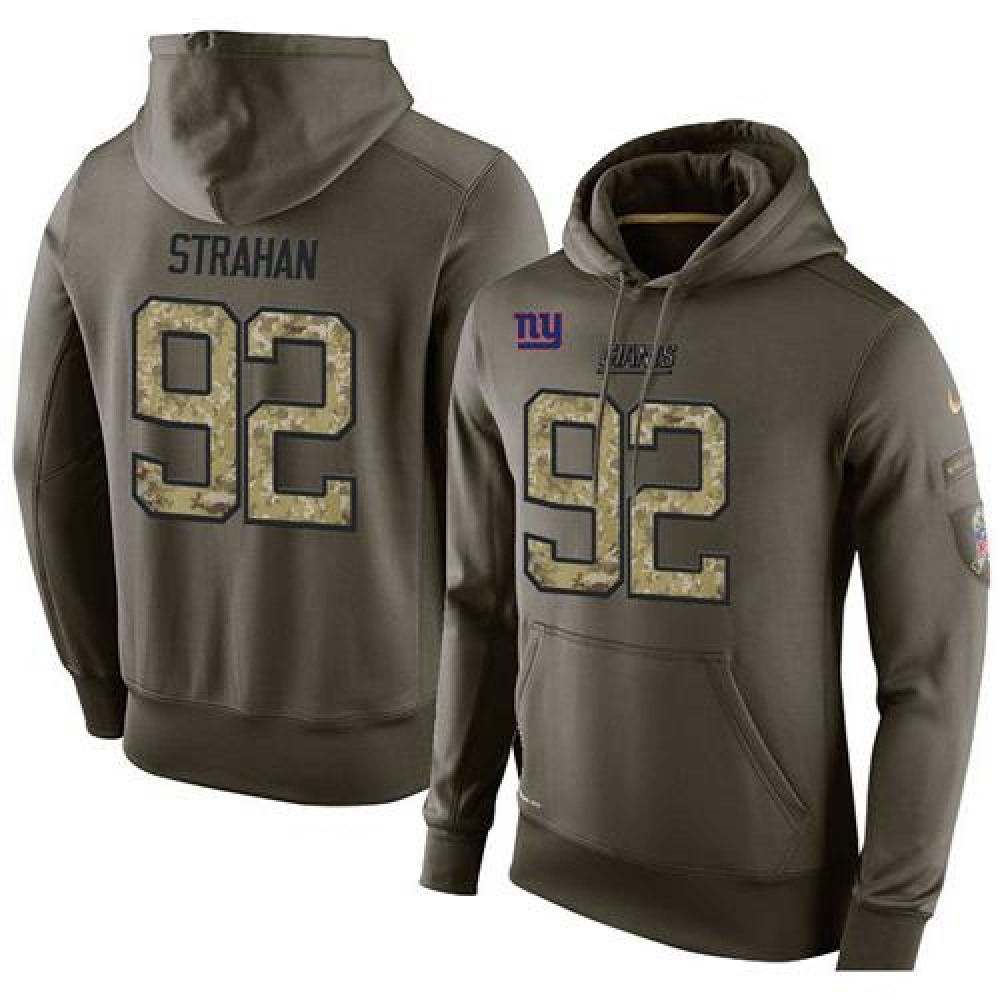NFL Men'sNew York Giants #92 Michael Strahan Stitched Green Olive Salute To Service KO Performance Hoodie