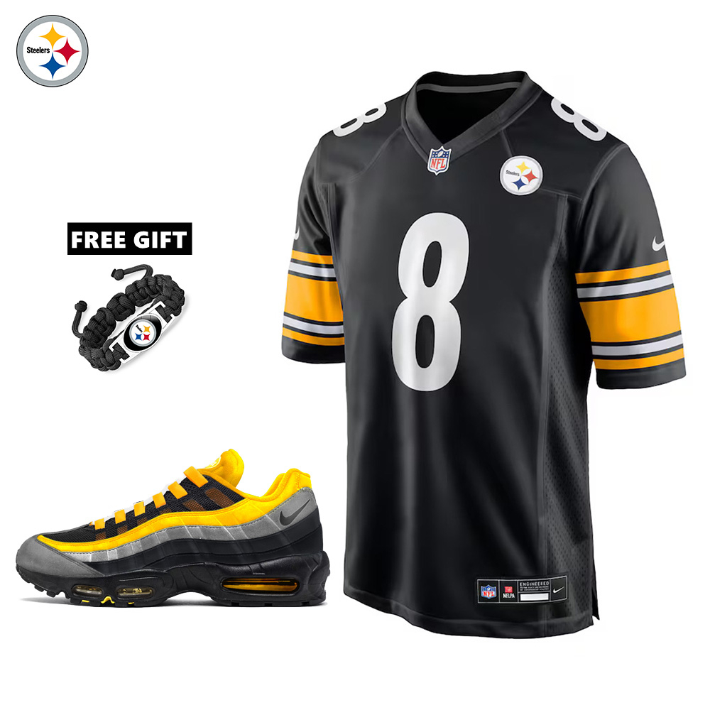 🔥Combo Sale - Pittsburgh Steelers Aaron Rodgers Nike Black Game Jersey & Air Max 95 Team Color Sneakers
