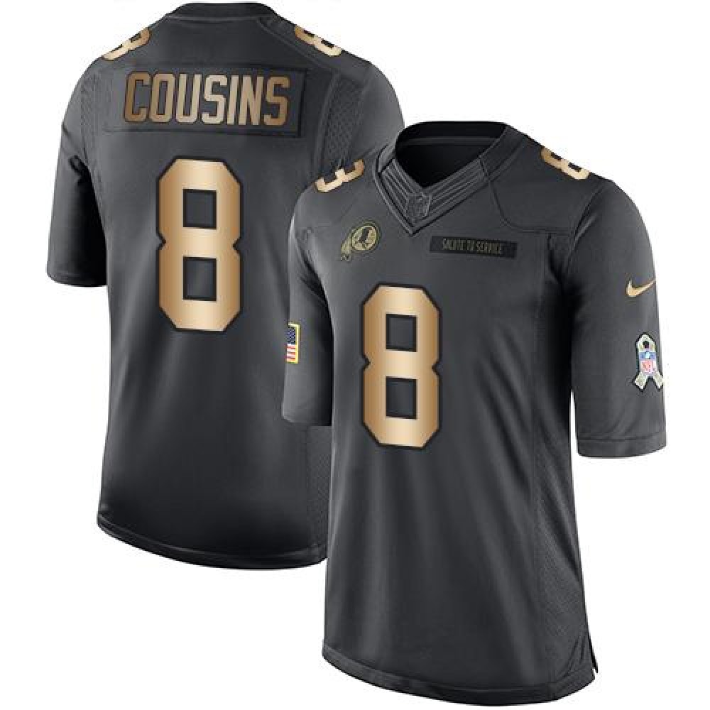 Redskins #8 Kirk Cousins Black Men's Stitched NFL Limited Gold Salute To Service Jersey