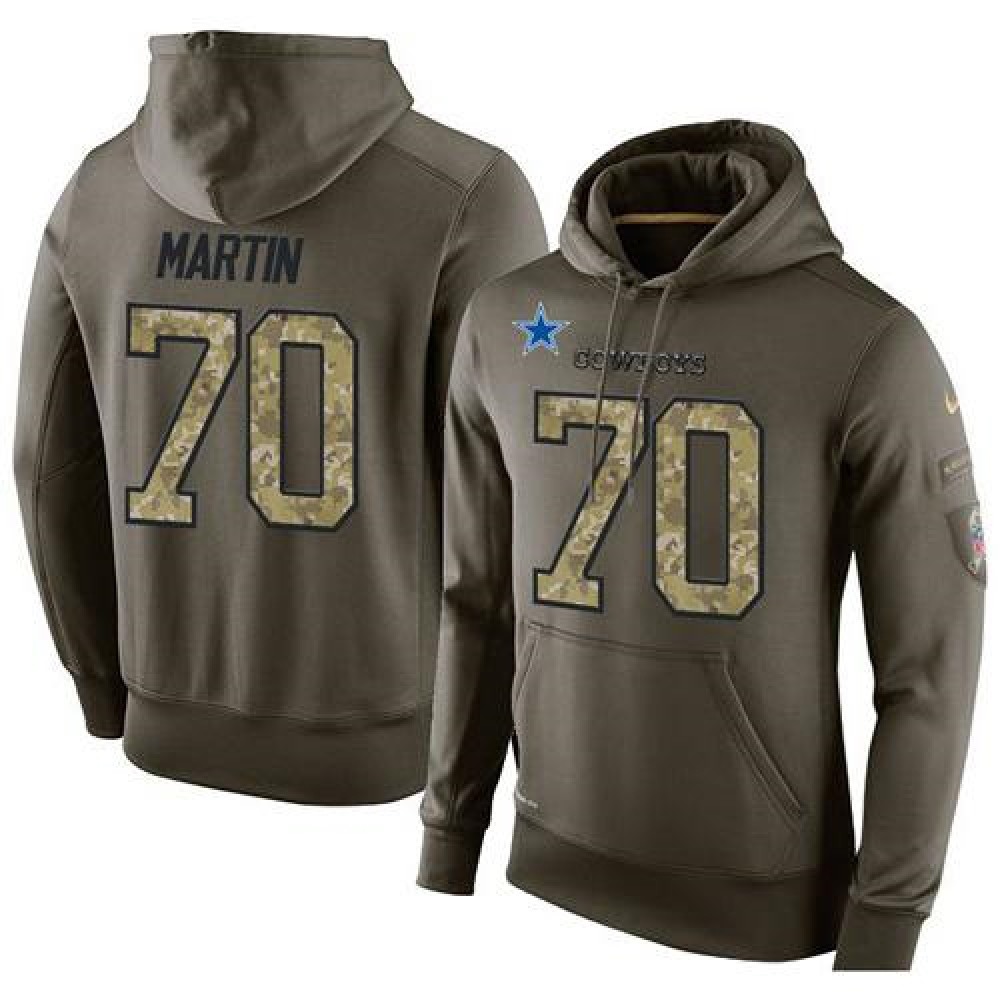 NFL Men'sDallas Cowboys #70 Zack Martin Stitched Green Olive Salute To Service KO Performance Hoodie