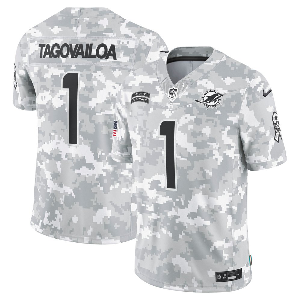 Men's Miami Dolphins Tua TagovailoaArctic Camo 2024 Salute to Service Limited Jersey