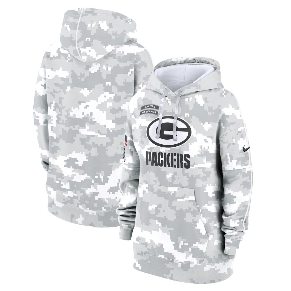 Women's Green Bay PackersArctic Camo 2024 Salute To Service Club Fleece Pullover Hoodie