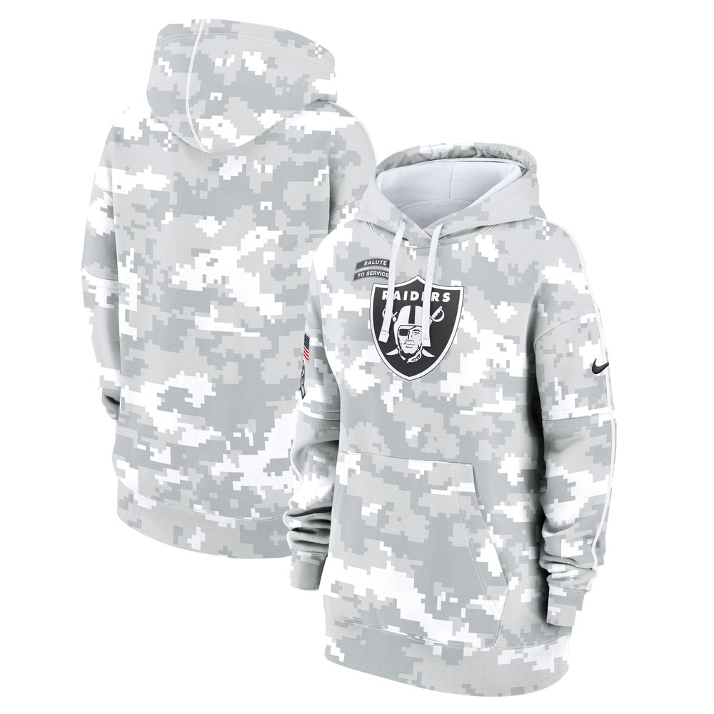 Women's Las Vegas RaidersArctic Camo 2024 Salute To Service Club Fleece Pullover Hoodie